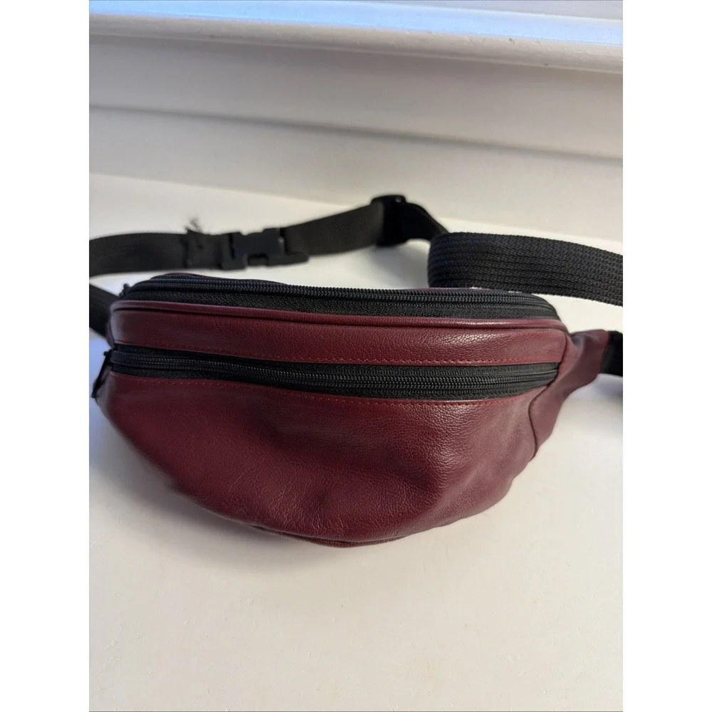Vintage‎ 80s-90s Genuine Leather Fanny Pack Buxton Bike Bag Dark Red 4x4x13